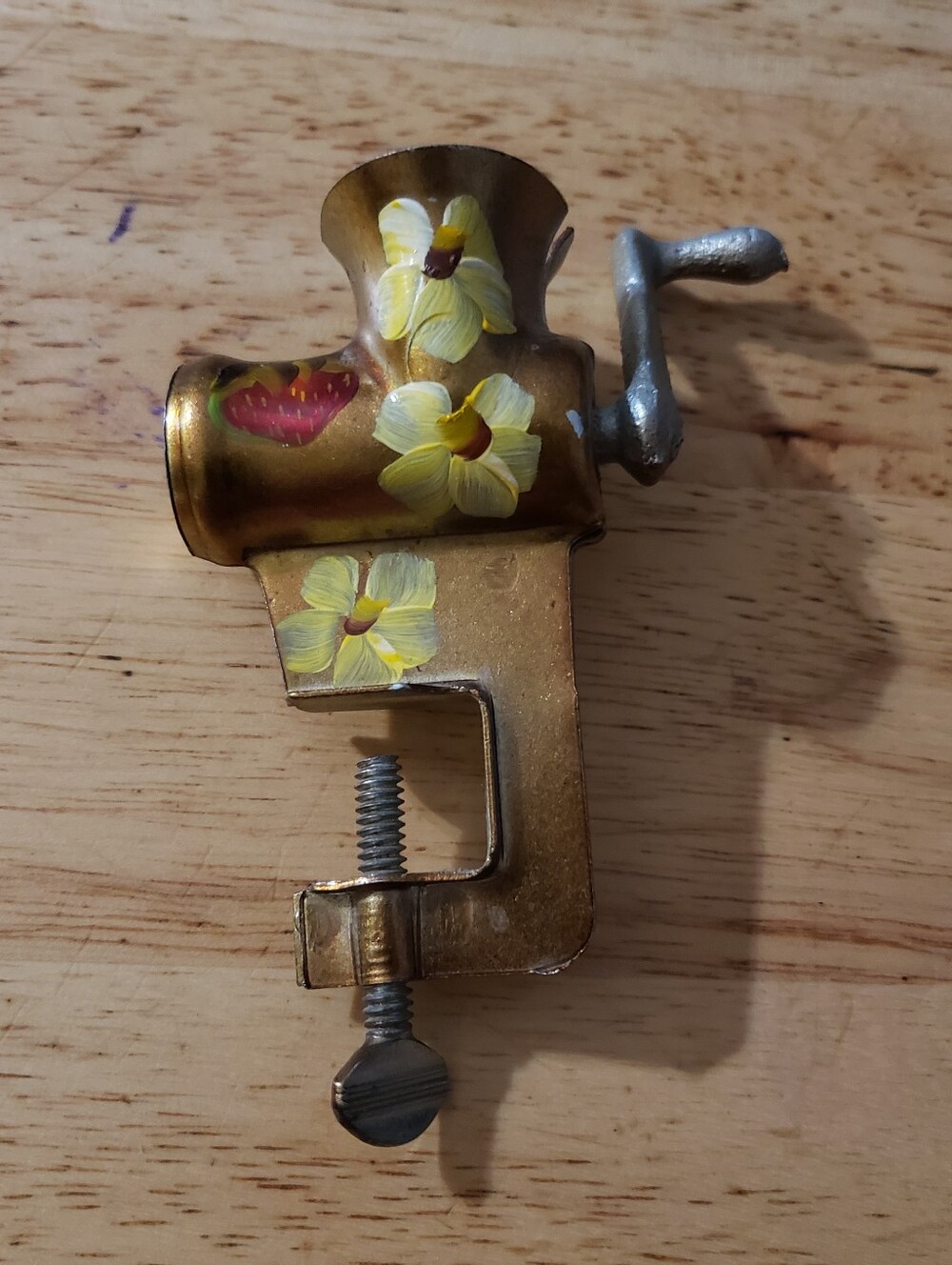 Vintage Miniature Hand Crank Metal Meat Grinder Hand Painted 3" Tall